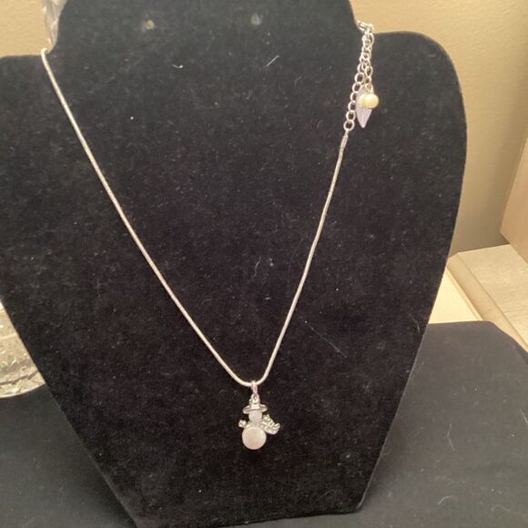 Coldwater Creek Brand Silvertone Snowman Necklace - Picture 1 of 4